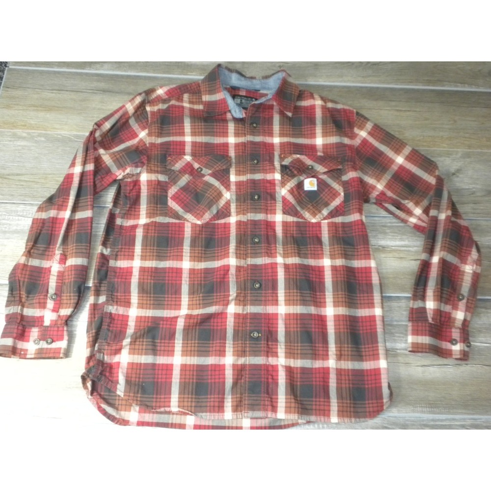 Carhartt Shirt Mens L Red Black Plaid Rugged Flex Relaxed Lightweight Workwear - Picture 2 of 9